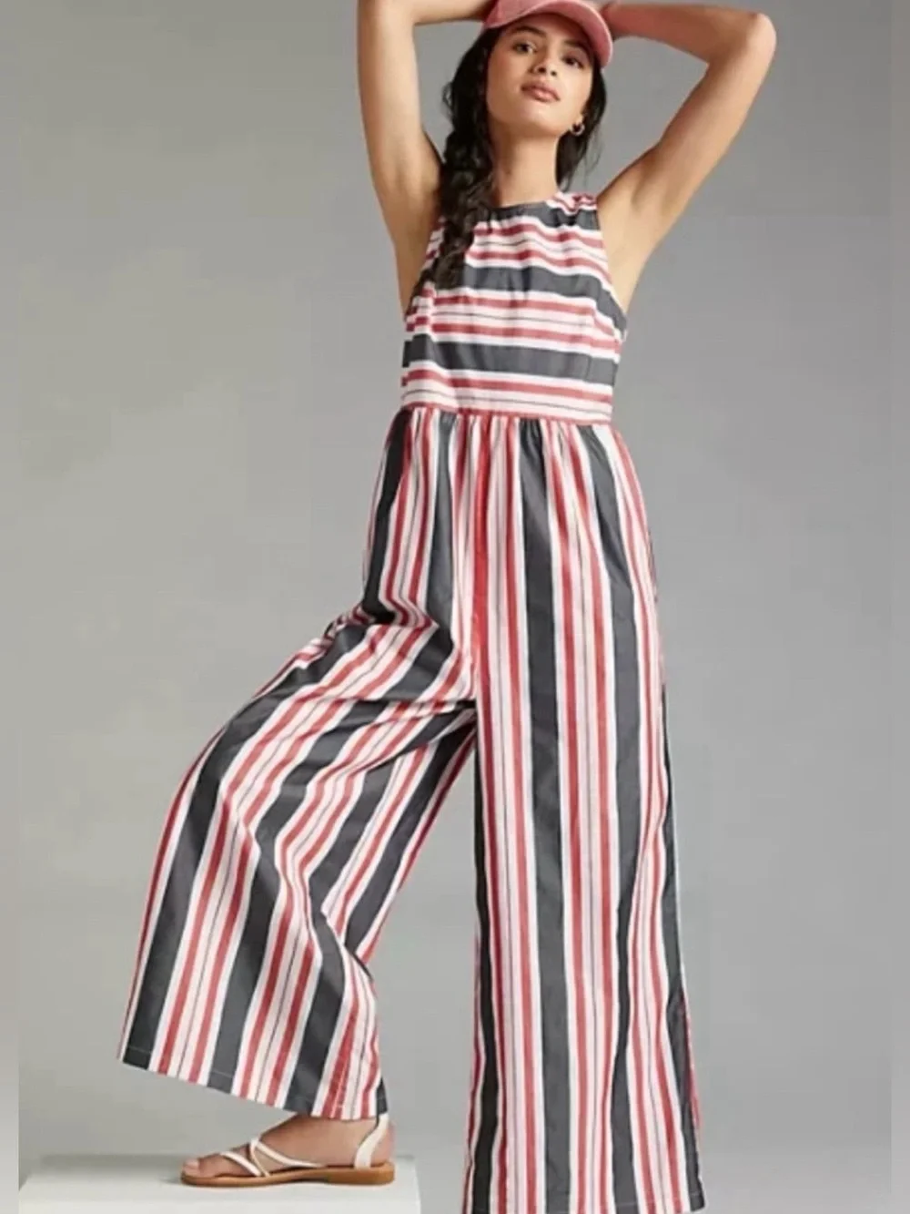 NWT ANTHROPOLOGIE MAEVE I Striped Wide-Leg Back Button‎ Detail Jumpsuit XS
